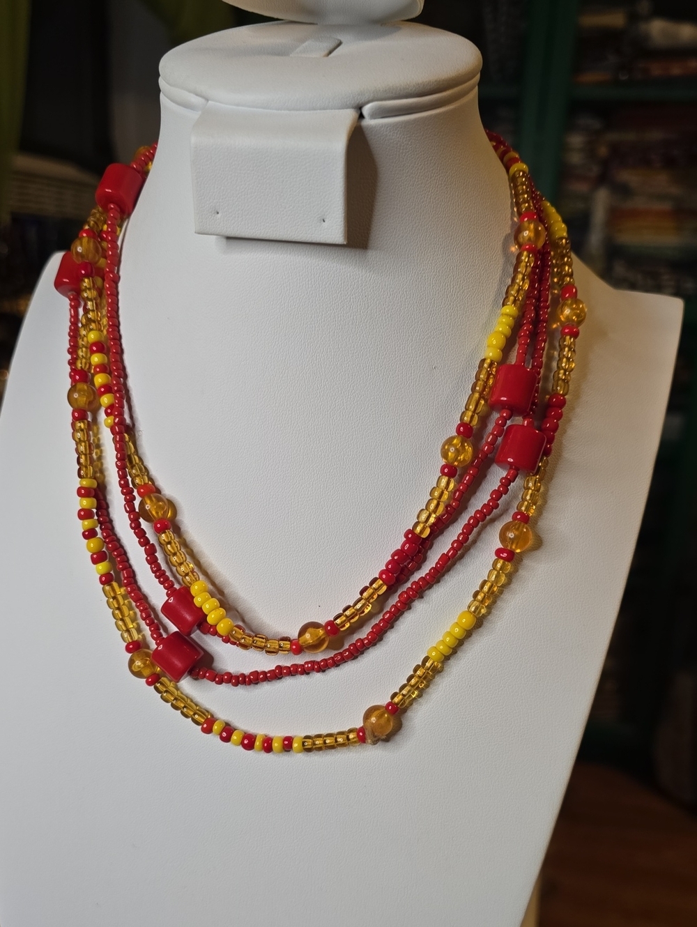 2 Red & Yellow Multi-Strand Beaded Necklace - Women Jewelry Necklaces
